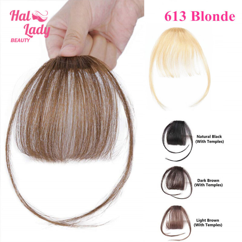 Halo Lady klips upiękniający w grzywce ludzkie włosy powietrze Fringe Bangs niewidoczne brazylijskie włosy blond sztuk nie remy wymiana włosów peruka
