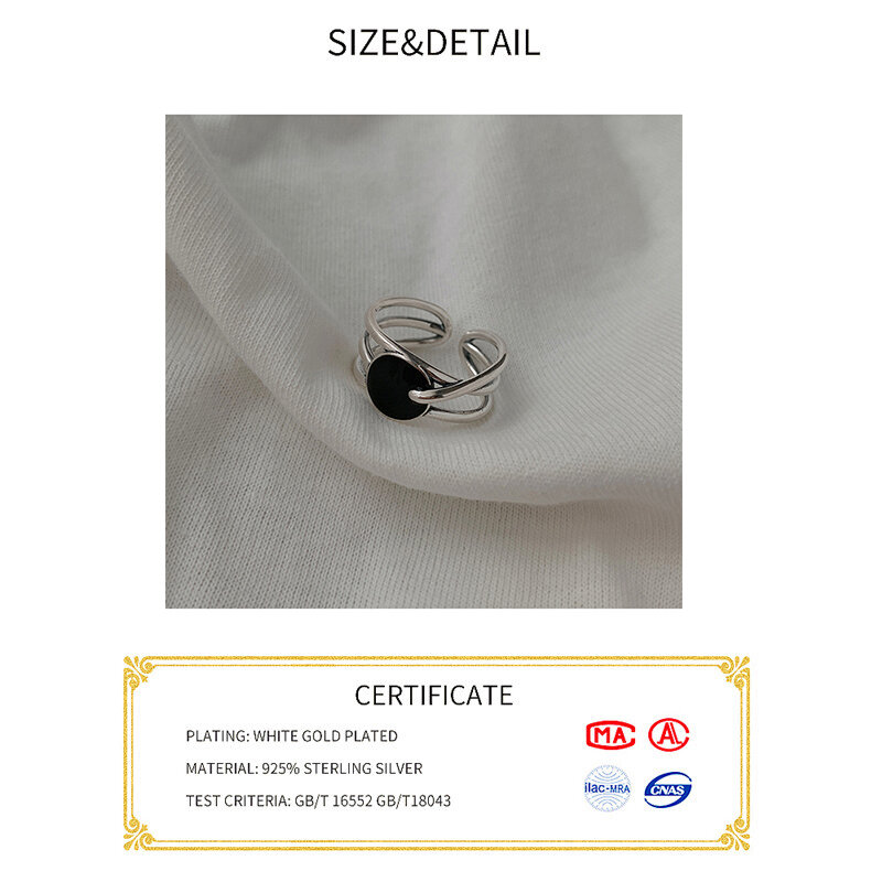 Anéis elipse artesanais redimensionáveis para mulheres, anel de zircão preto, acessórios finos de joalheria esterlina 925