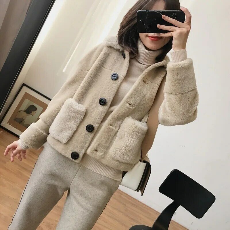 Abrigo corto de piel auténtica para mujer, chaqueta de lana 100%, abrigo de piel de corte coreano, 2020