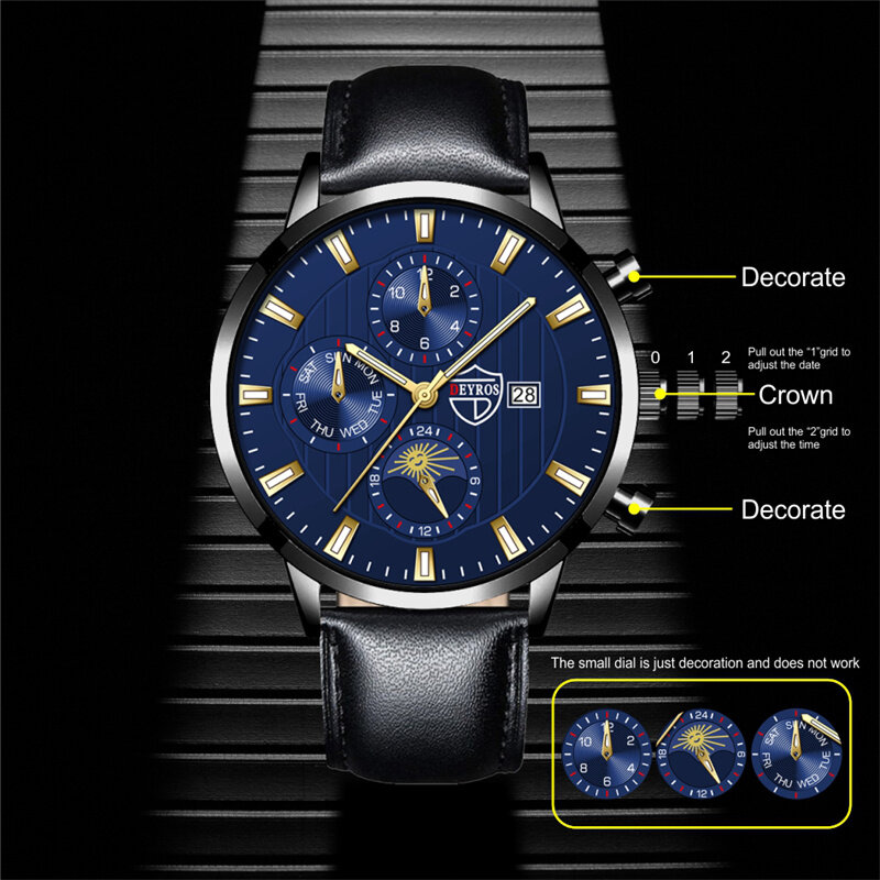 Fashion Men's Leather Watches 2023 Men Sports Casual Quartz Wristwatches Male Calendar Leather Clock Bracelets Set часы мужские