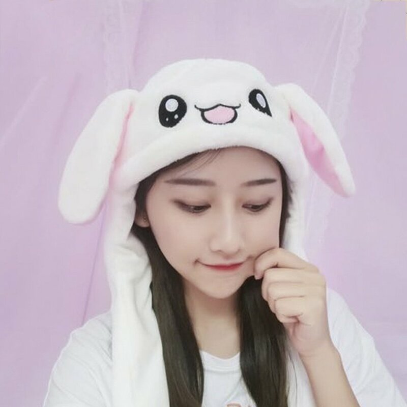 Rabbit Hat Moving Ears Cute Cartoon Toy Hat Kawaii Funny Hat Birthday Gift Bunny Plush Cap Winter Hat For Kids Adult Girlfriend
