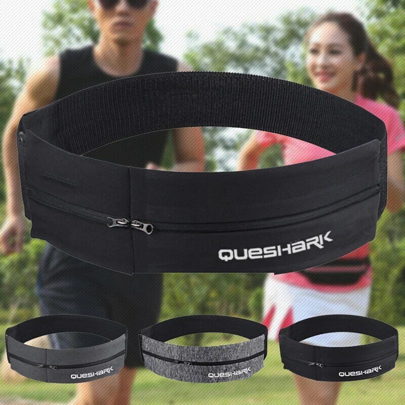 QUESHARK Pro Reflective Elastic Waistband Sport Bag Double Zipper Pocket Running Gym Yoga Waist Belt Pack Phone Wasit Wallet Bag