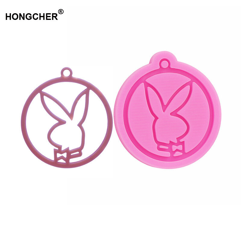 New Shiny Rabbit head bowknot hollow round silicone mold, DIY handmade polymer clay molds for jewelry, keychain, necklace.