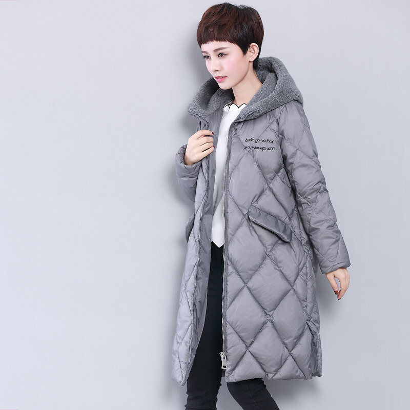 Hooded Down Jacket Woman Long Coat Winter Coat Women Artificial Lamb Fur Collar Parka Korean Coats Chaqueta Mujer MY1499
