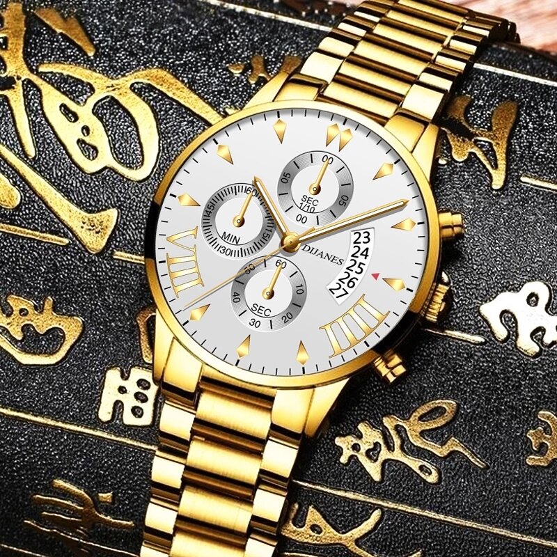 reloj hombre Reloj de cuarzo de acero inoxidable para hombre, cronógrafo informal de negocios a la moda, de lujo, con calendario y fecha, 2022