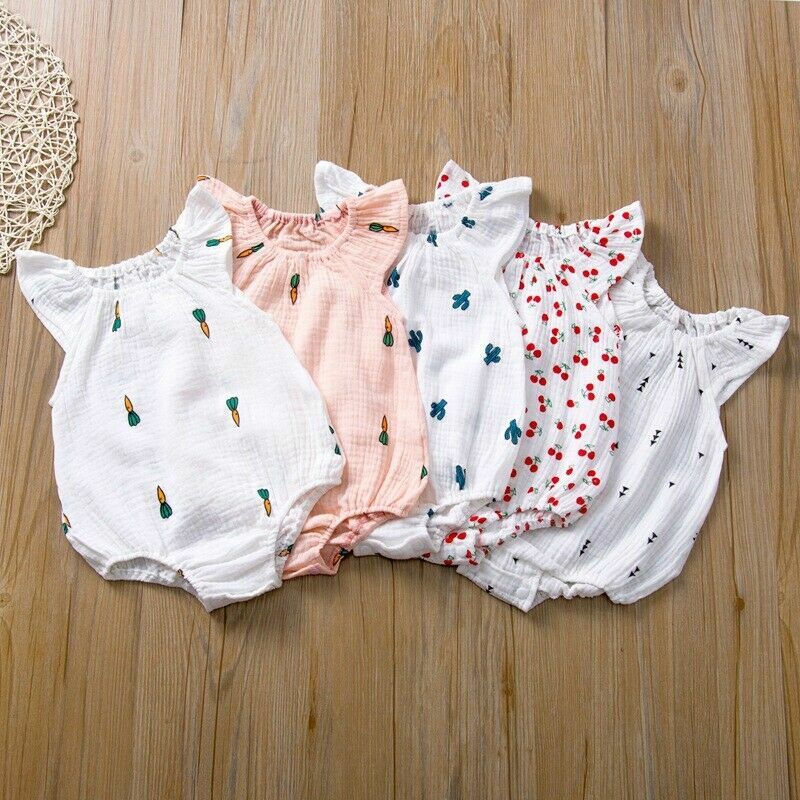 Barboteuse d'été pour bébés filles, combinaison une pièce imprimée pour nouveau-né unisexe, vêtements doux en coton et lin
