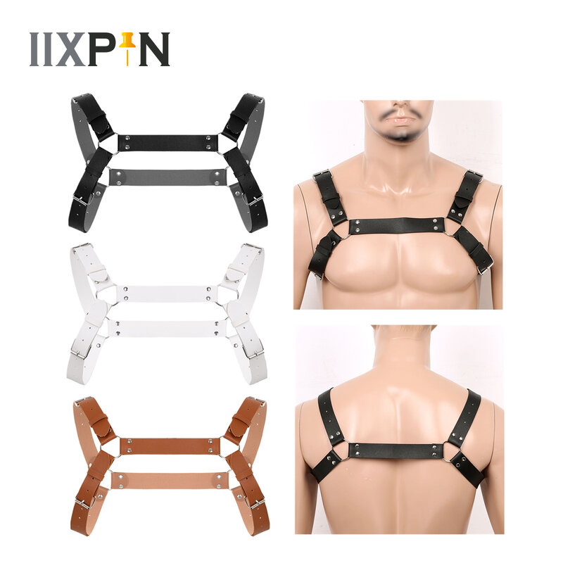 IIXPIN-arnés erótico para hombre, lencería Sexy de cuero PU, correas de pecho, hebillas Gay, Punk, Rave, ropa de discoteca, juguetes