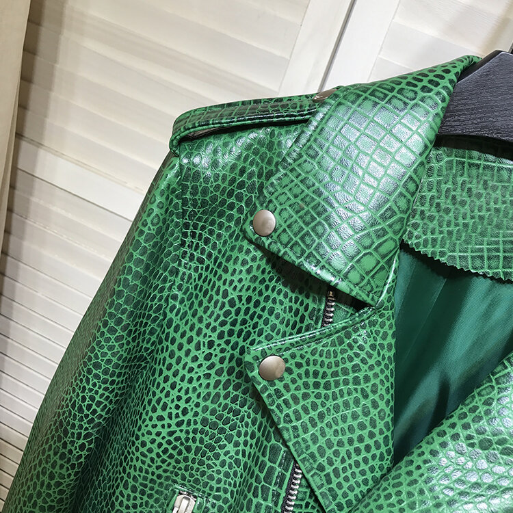 Herbst neue Designer Damen Schaffell Mantel hochwertige Alligator Print Echt leder Biker Jacken c716