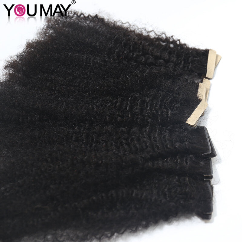 Afro Kinky Curly PU Tape In Extensions Human Hair Peruvian Virgin Hair For Black Women 4B 4C Seamless Bundles Weave YouMay