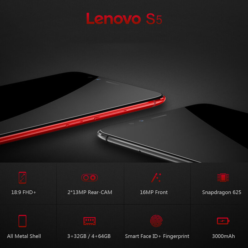 Versão global lenovo s5 k520 smartphone snapdragon 625 4gb 64gb 5.7 id dual duplo 13mp cam traseira 16mp frente cam telefones celulares face id