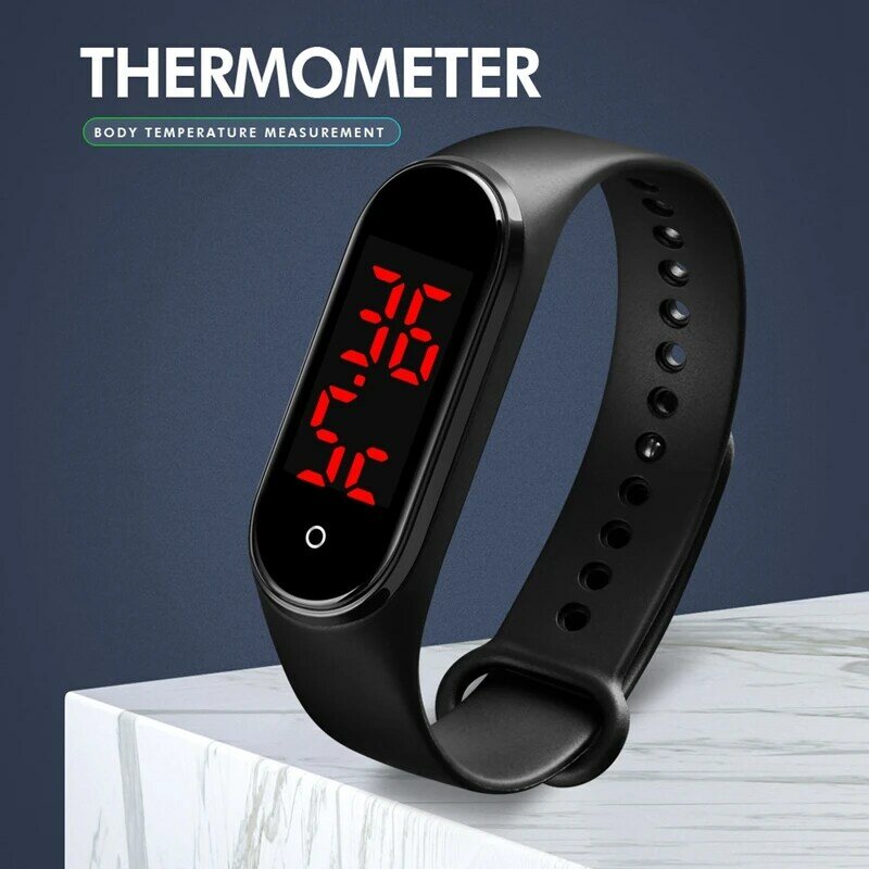 SKMEI Body Temperature Measurement Wristband Men Women Ladies Wrist Watches Touch Screen Digital Tracker Fashion Rechargeable V8