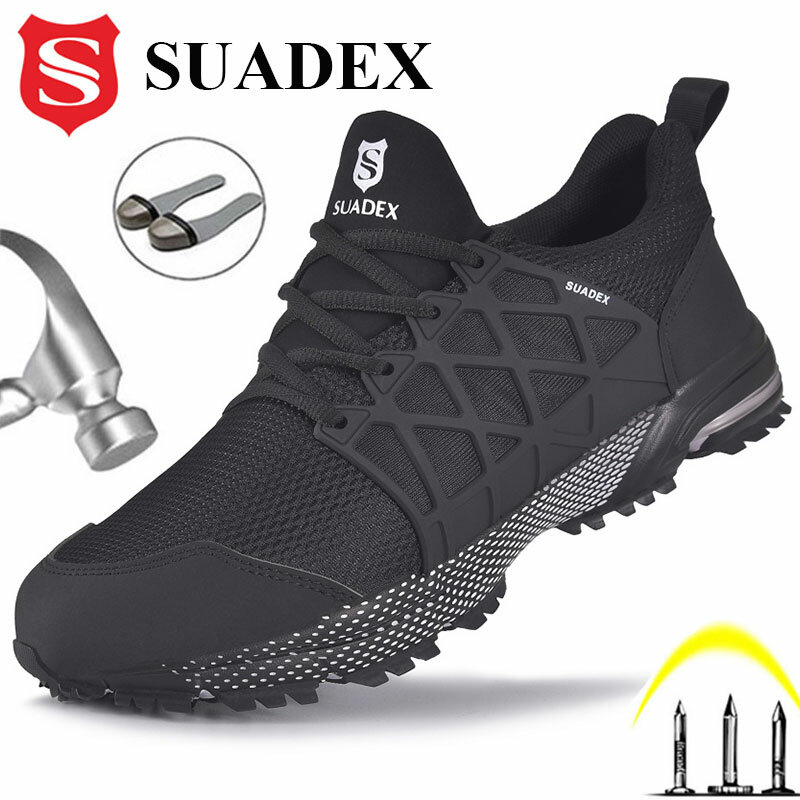 SUADEX obuwie ochronne oddychające stalowe Toe buty przeciwzmarszczkowe ochronne buty robocze lekkie męskie kobiety praca Sneaker EUR rozmiar 37-48