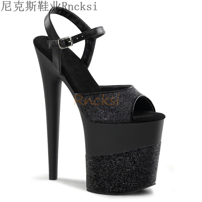 Rncksi negras-Sandalias de tacón Ultra alto de 20cm para mujer, zapatos de Stripper Sexy, sandalias de plataforma de Gladiador, zapatos de fiesta, talla 34-46