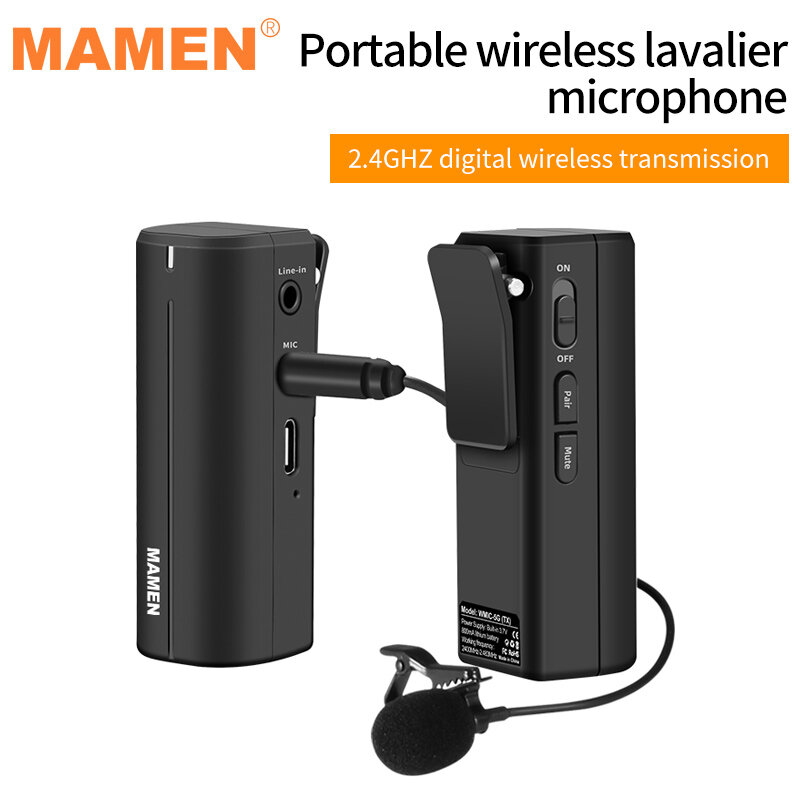 MAMEM Portable 2.4GHZ sans fil Microphone HD numérique Lavalier Microphone 50-15KHz 360 degrés prise de son transmission-réception