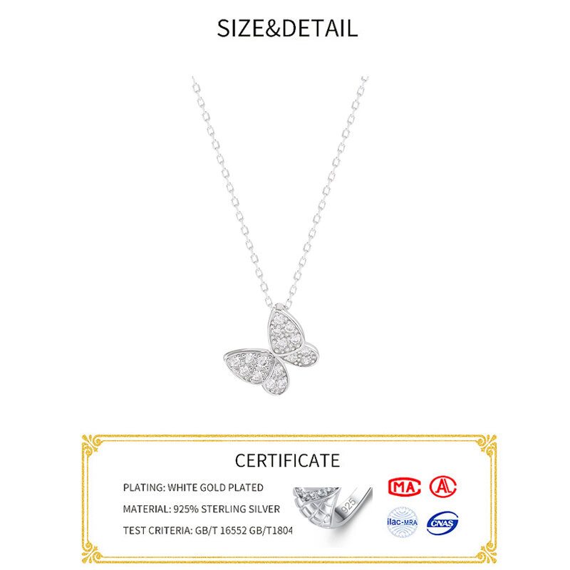 S925 sterling silver necklace for women butterfly Tassel Necklaces For Women choker collares Wedding Jewelry