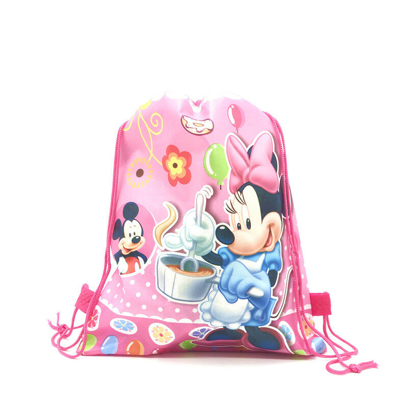 Disney-bolsas con cordón de tela no tejida para niños y niñas, mochilas escolares de Minnie, Mickey Mouse, rojo, regalo de fiesta de cumpleaños