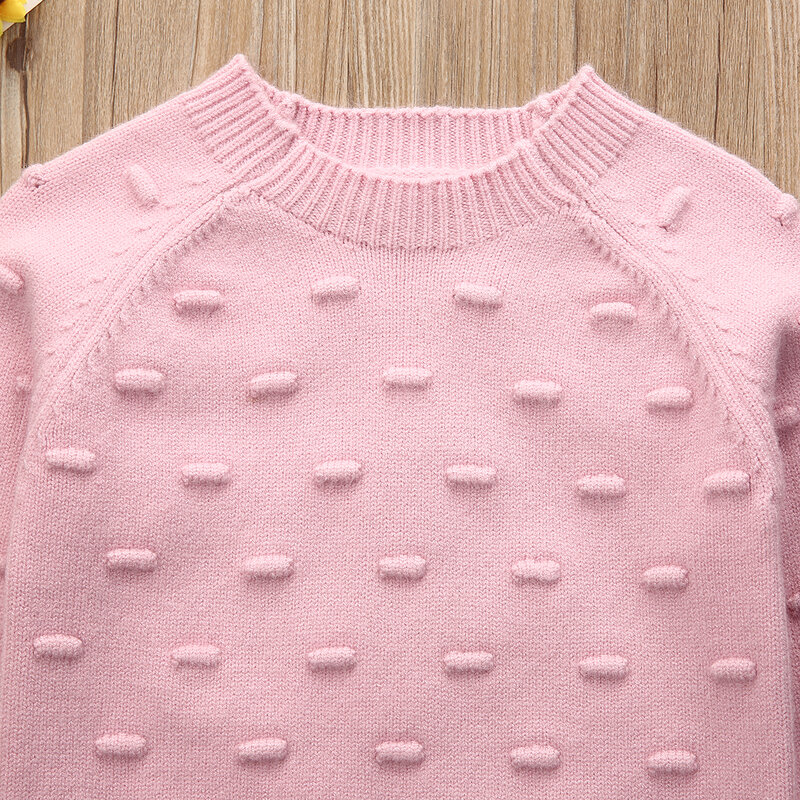 Трикотажный Хлопковый свитер для маленьких девочек, пуловер с круглым вырезом и длинными рукавами для детей 1-5 лет, повседневная одежда на о...