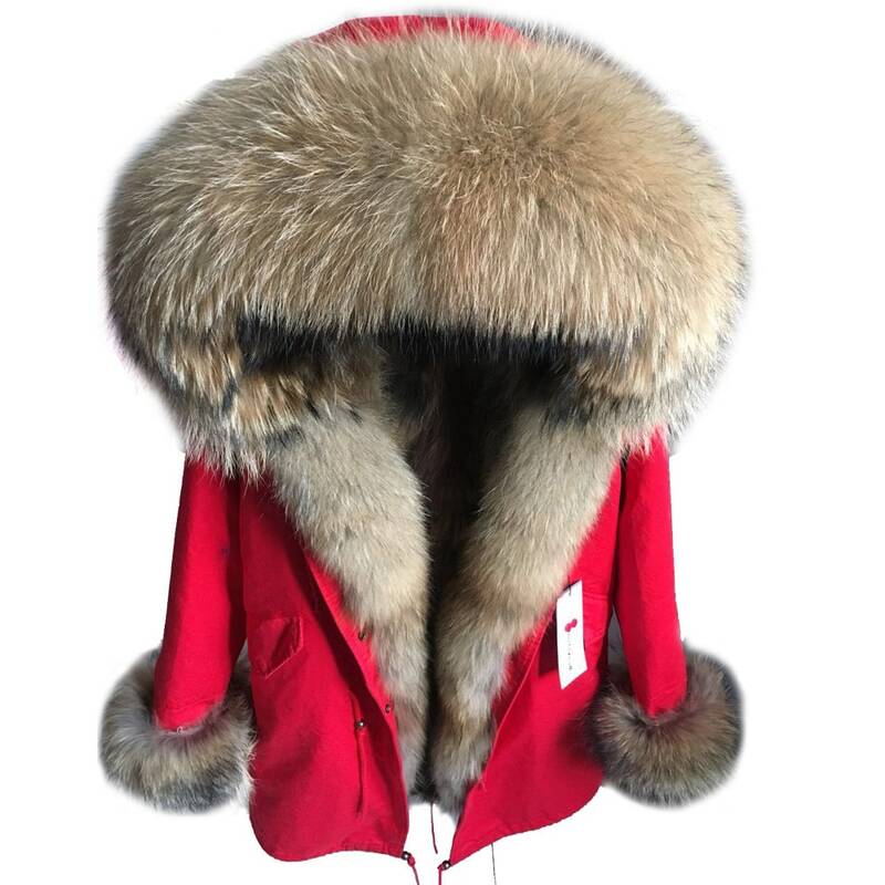MAOMAOKONG-Casaco de pele de raposa real para mulheres, jaqueta de inverno, parka longa, colarinho guaxinim natural, capuz destacável, grosso e quente
