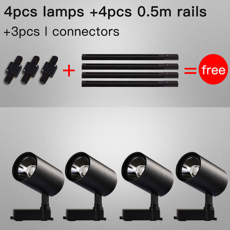 Whole Set Led Track Lights 12/20/30/40W COB Track Lamps for Clothing Store Rail Aluminum Spotlights for Shop Home Track Lighting