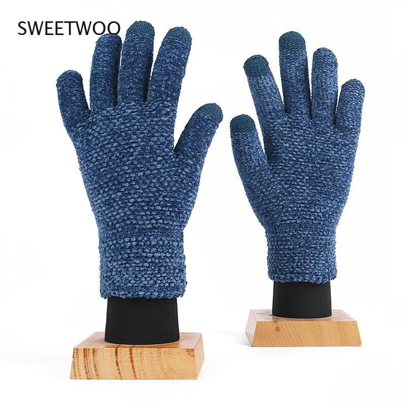 Guantes de esquí de invierno para hombre y mujer, guantes de pantalla táctil para montar al aire libre, guantes gruesos y cálidos de punto elástico para mujer