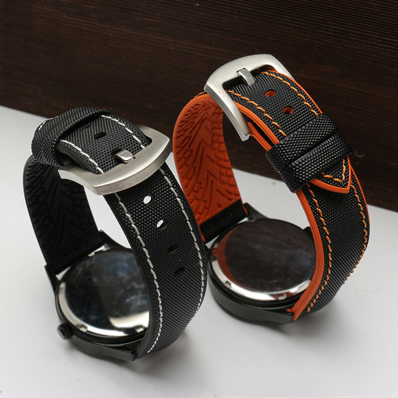 Nylon Silikon Gummi Unten Armband 18 20 22 24mm Uhr Strap Band Wasserdichte Silikon Armband Uhr Gürtel für Männer frauen