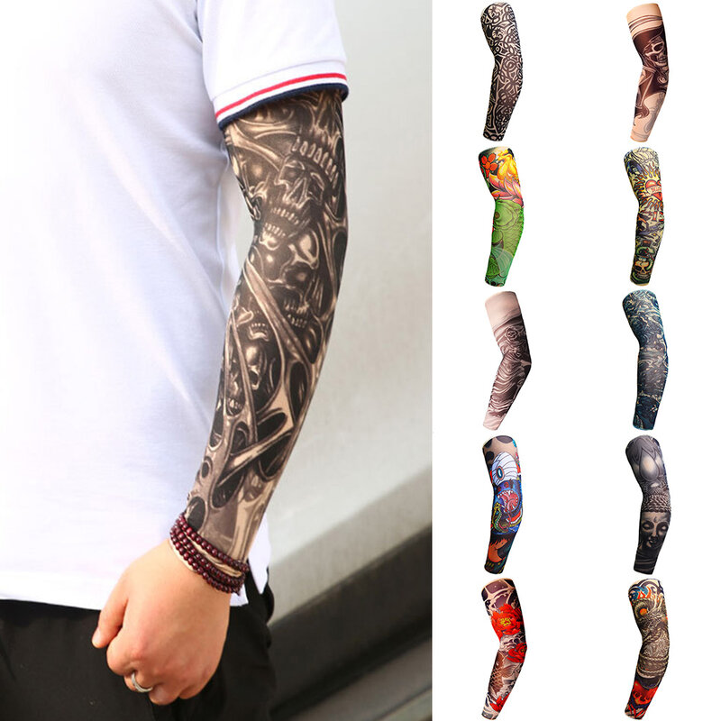 Unisex rozciągliwy ochrona przed promieniowaniem UV jazda na rowerze na zewnątrz fałszywy poślizgu na tatuaż ramię rękaw kreatywny rower tatuaż pokrowiec
