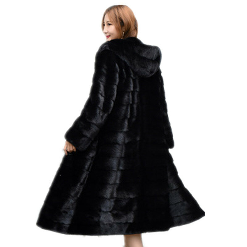 Abrigo con capucha de piel sintética para mujer, Chaqueta larga de piel de visón de imitación, Parka, ropa de abrigo de piel cálida, A186, invierno, 2022