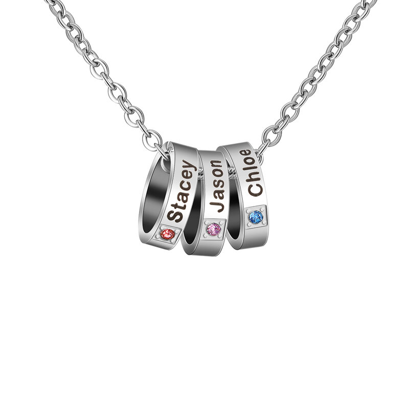 Personalized Family Names Birthstone Necklace Stainless Steel Names Loop Pendants Necklace Jewelry Gift