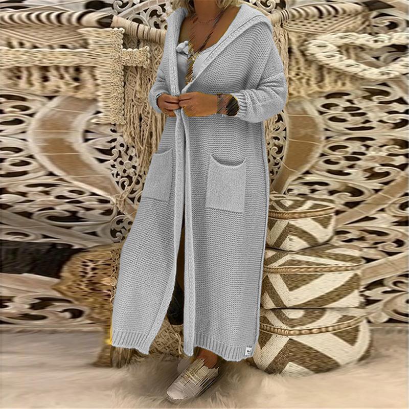 여성 스웨터 가을 겨울 솔리드 겉옷 세련된 따뜻한 긴 소매 니트 후드 숙녀 플러스 사이즈 코트