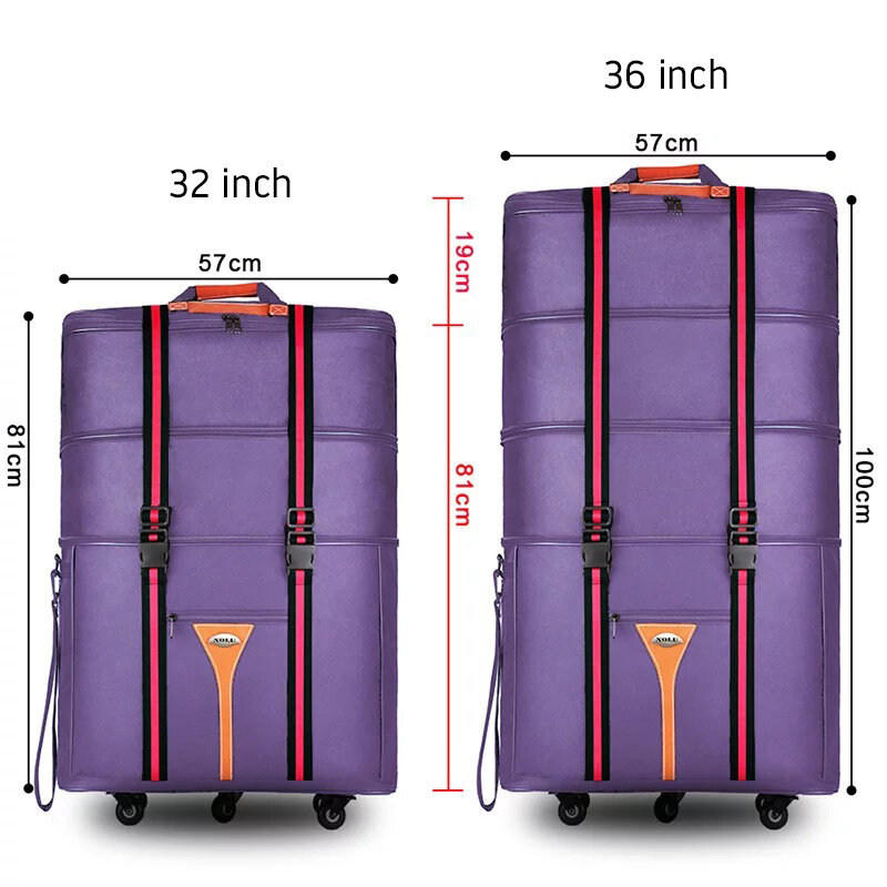 مقاوم للماء 32 36 بوصة سعة كبيرة أكسفورد القماش المتداول حقيبة الأمتعة في الخارج لدراسة والانتقال لنقل حقيبة عربة قابلة للطي