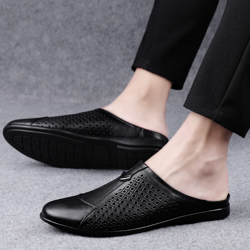 Chaussures décontractées en cuir véritable pour hommes, mocassins respirants à enfiler, chaussures de conduite noires, marque de luxe, 2022