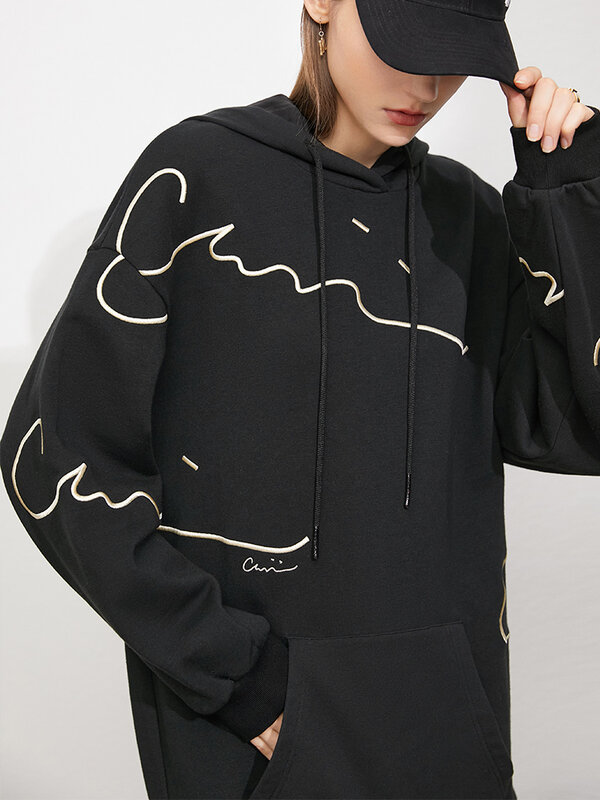 Amii-여성용 미니멀리즘 가을 후드 패션 프린트 스웨트셔츠, 캐주얼 두꺼운 루즈핏 스포츠 풀오버 상의 12175222