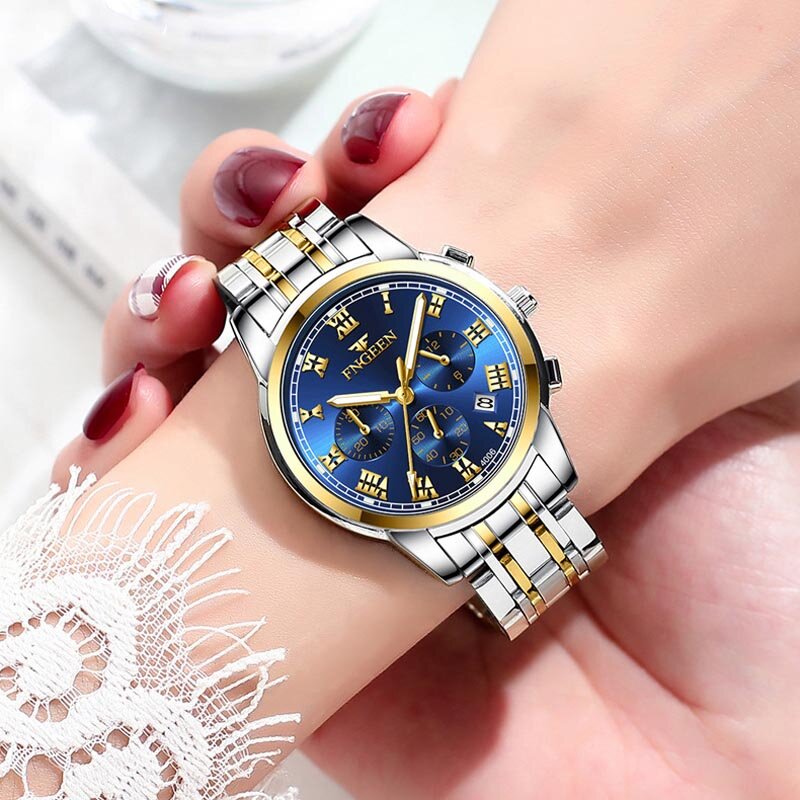 Nowe towary!! Zegarek ze stali nierdzewnej kobiet luksusowa moda okrągły kształt kwarcowy ze stali nierdzewnej składany pasek panie data zegarki