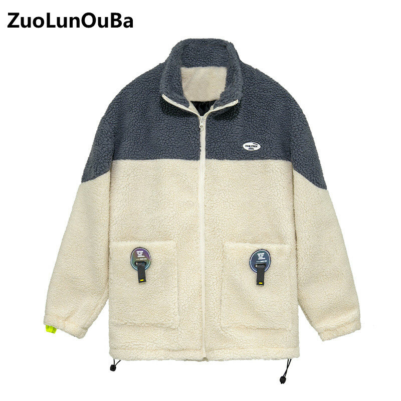 Zuolunouba เสื้อโค้ทผู้ชายมีซิป, เสื้อโค้ทขนแกะทรงหลวมลำลองเสื้อแจ็คเก็ตผ้าฝ้าย2020ฤดูหนาว
