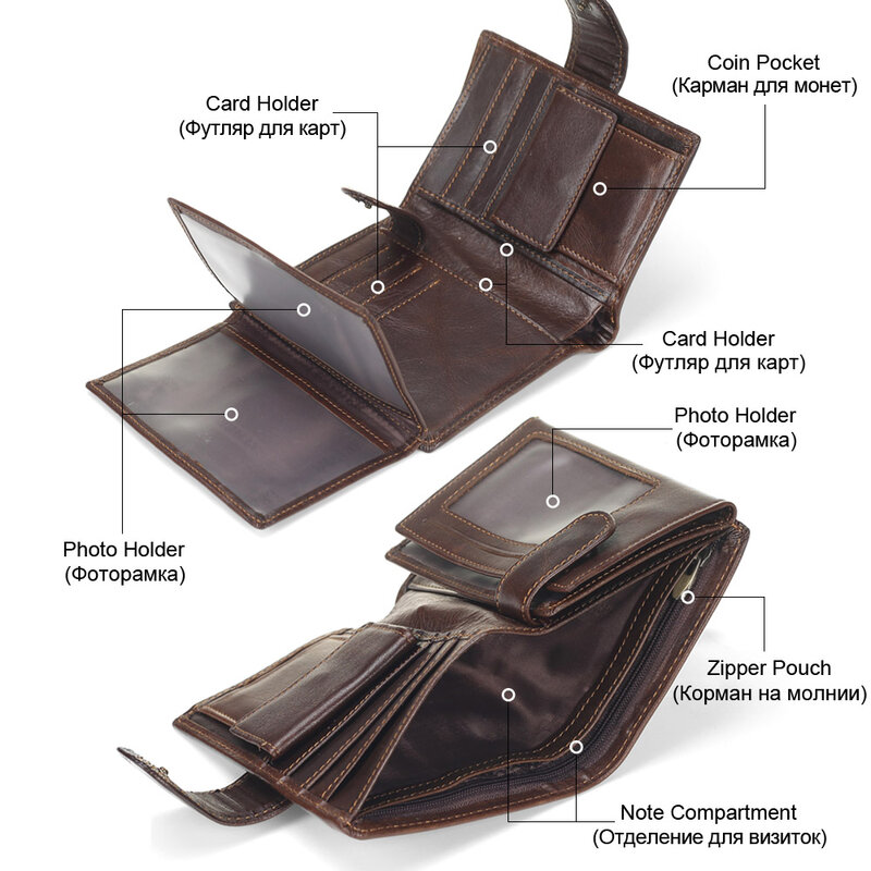 MACHOSSY-cartera de piel de vaca auténtica para hombre, monedero de mano, cierre abierto, billetera corta Retro de alta calidad, 13,5 cm x 10cm