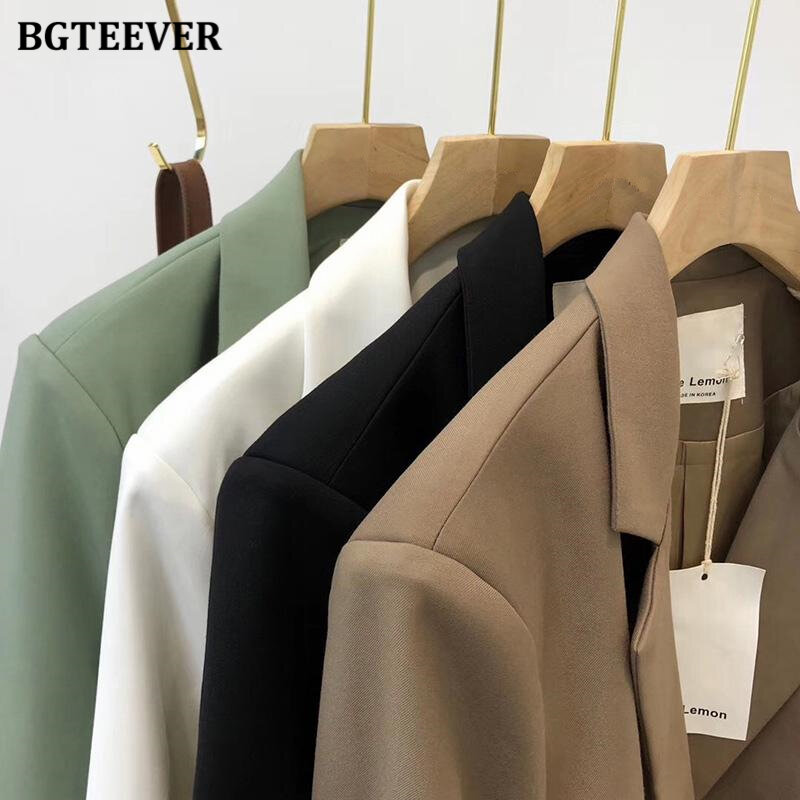 BGTEEVER-Blazer chique solto para mulheres, jaqueta feminina, outwear de manga cheia, verde claro, um botão, outono