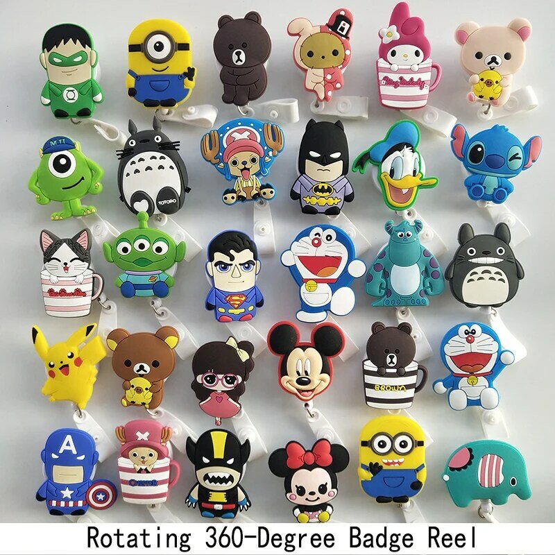 New Design 10 Piece High Quality Retractable Nurse Badge Reel Clip Cute Cartoon Character Style Students ID Card Badge Holder