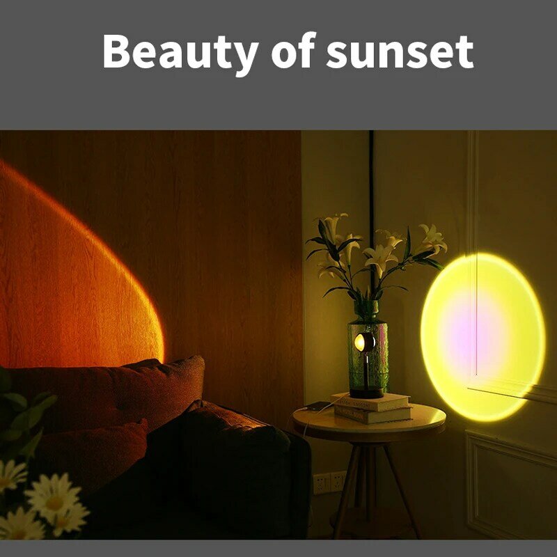 Lámpara de proyección de arco iris de puesta de sol de doble cabeza USB, luz nocturna de atmósfera de dormitorio, iluminación de decoración de cafetería, lámpara de proyector de puesta de sol