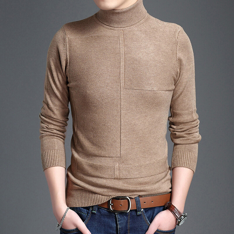 MRstuff-Pull à col haut pour homme, chemise à fond en tricot, optique solide, document masculin, marque, hiver, 2024