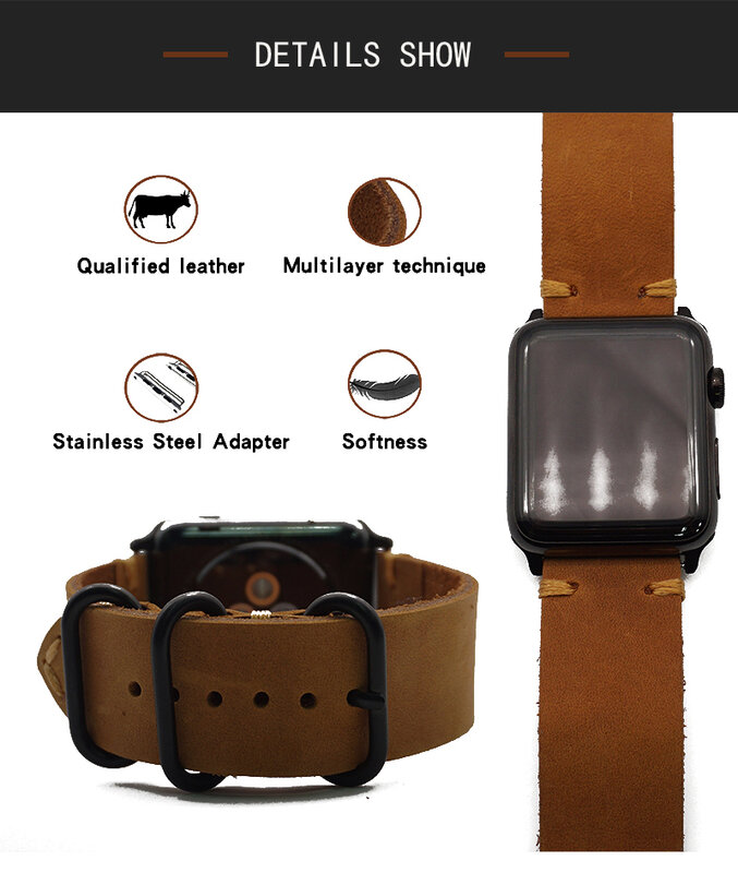 Bracelet en cuir véritable pour Bracelet de montre Apple 44mm 42mm Bracelet en cuir boucle iwatch 5 4 3 2 accessoires