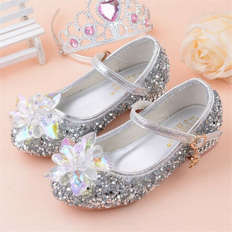 الفتيات أحذية من الجلد عالية الكعب لامعة حذاء من الكريستال الاطفال الأميرة الزفاف أحذية الحفلات للأطفال حذا فردي للسيدات حجم 27-37