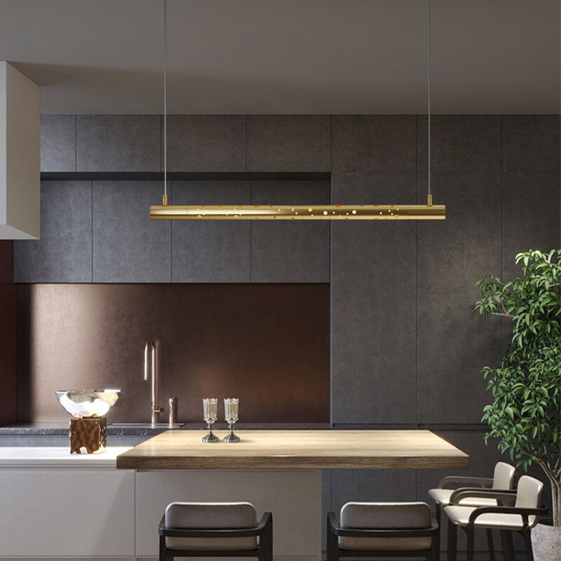 Candelabro LED nórdico moderno minimalista, luces colgantes largas de cobre para comedor, Cocina, Restaurante, accesorios de café