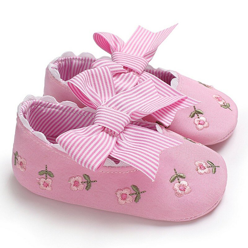 Newborn Baby Shoes Fashion Baby Girl Shoes First Walkers Print Bow Baby Girl Shoes Hair Stripe Prewalker