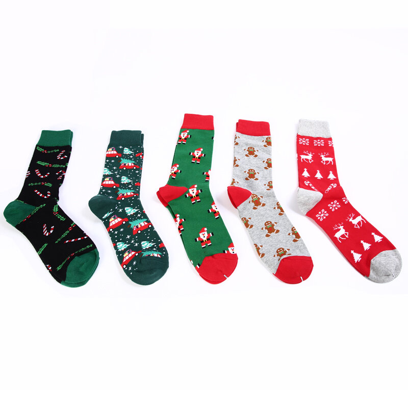 Kerst Sokken Mannen Katoen Kleurrijke Fashion Design Jurk Sokken Funny Xmas Kerstman Elanden Lange Sok Gift Sokken Big Size 39-46