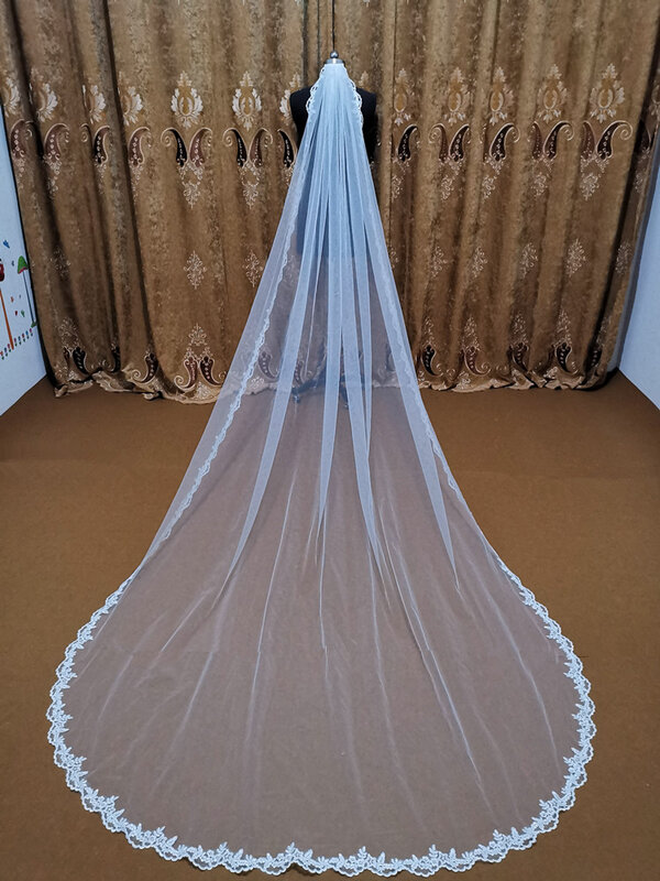 Real Photos White/Ivory with  Full Edge Lace Wedding Veils Short Bridal Veil Head Veil 1 Laye Wedding Accessories Veu De Noiva