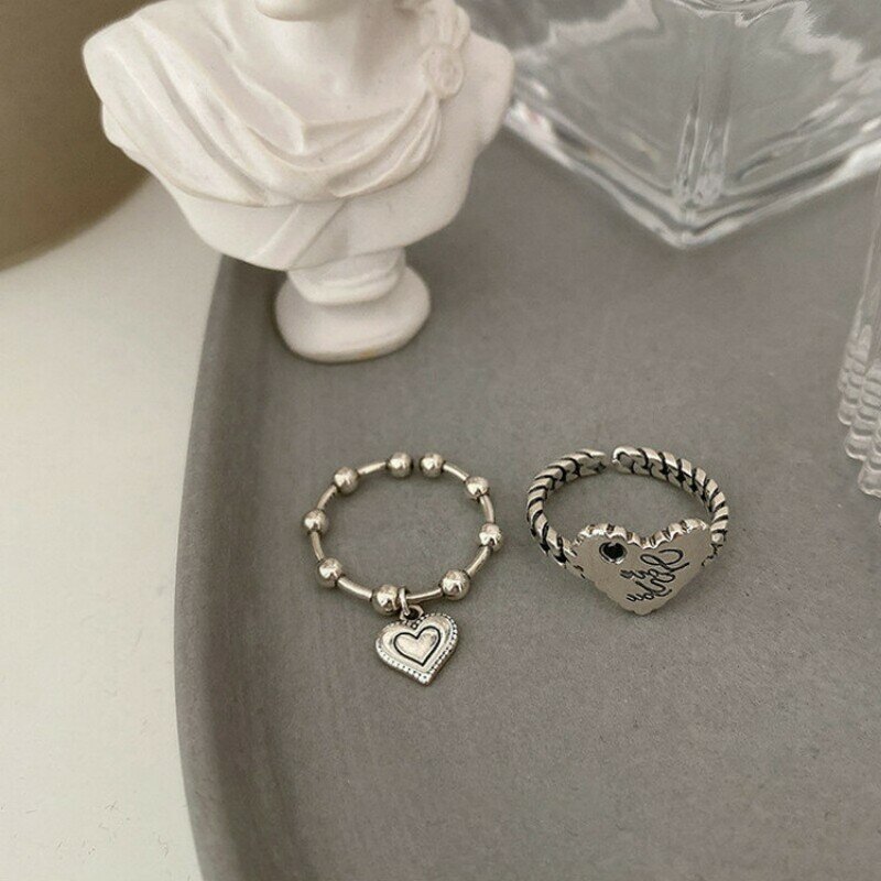 Anillos de plata de ley 925 con forma de borla de corazón, joyería fina hecha a mano, apertura desgastada Retro, nuevo diseño Simple