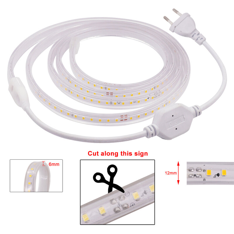 SMD2835 120Leds Strip Light flessibile LED Tape Ribbon striscia impermeabile Light Diode Tape String 220V EU UK 110V US Plug