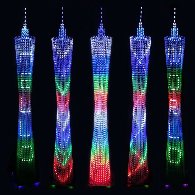 iCubeSmart Led 캔톤 타워 모델 DIY 전자 키트, LED 모델 수제 납땜 프로젝트 키트, 64 LED 원, 높이 1 미터.