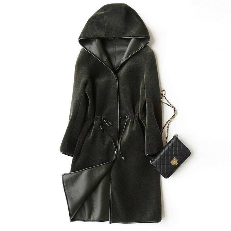 Abrigo de lana de piel auténtica para mujer, chaquetas y abrigos largos con capucha, forro de piel sintética, WYQ757, invierno, 37952