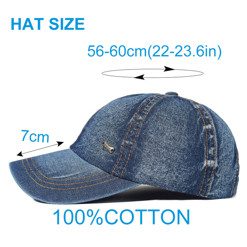 Vintage ล้างผ้าฝ้ายเบสบอลหมวกผู้ชายผู้หญิง Denim หมวกพ่อหมวกปรับ Trucker สไตล์ Low Profile
